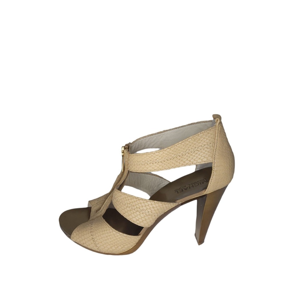 Michael Kors Berkley T Strap Sandal Women 10M Nude Snake Embossed Front Zip Heel